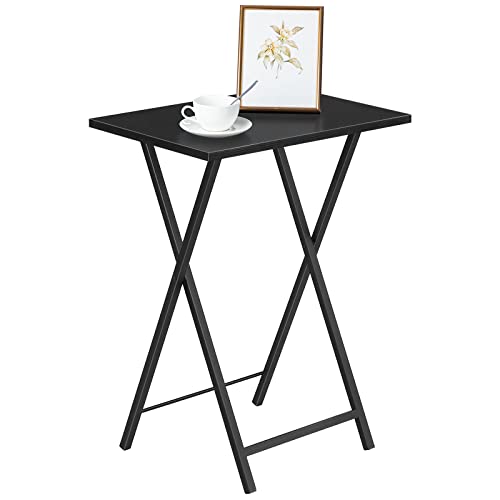 HOOBRO Folding TV Tray Tables, Set of 2 Side Tables for Small Space, Industrial Snack Desk for Eating at Couch, Stable Metal Frame, Easy Assembly, Space Saving, Black BK25BZ01 - color: Black