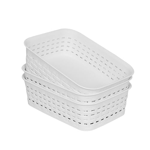 Soddeph Plastic Storage Baskets for Cabinets, Household Pantry Organization with Handle,Organizer Bins for Room,Bathrooms,Under-Sink,Kitchen (White, XS-3PACK) - color: White, size: XS-3PACK