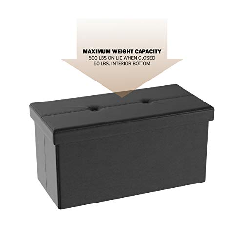 Storage Ottoman - 30-Inch Folding Faux Leather Footrest, Linen Chest, or Bench with Removable Bin for Living Room or Bedroom by Lavish Home (Black)