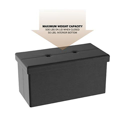 Storage Ottoman - 30-Inch Folding Faux Leather Footrest, Linen Chest, or Bench with Removable Bin for Living Room or Bedroom by Lavish Home (Black)