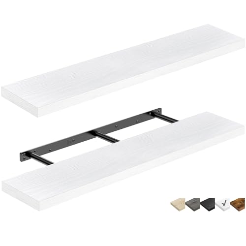 QEEIG Floating Shelves for Wall 47.2" Extra Long - Wall Mounted Shelf Bathroom Kitchen Living Room Bedroom Farmhouse Home Decor Display Bookshelf Large 47.2 x 9.3 inch Set of 2, White (008-120W) - color: C. White, size: 47.2"