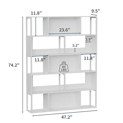 Garvee 5-Tier Bookshelf, Tall Geometric Bookcase, Modern Room Divider & Display Shelf with Anti-Tipping Devices, Mid Century Bookshelf for Living Room, Home Office | Display Shelf with Anti-Tipping Devices, Mid Century Bookshelf for Living Room, Home Offi