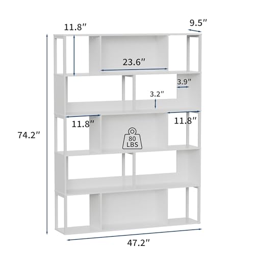 Garvee 5-Tier Bookshelf, Tall Geometric Bookcase, Modern Room Divider & Display Shelf with Anti-Tipping Devices, Mid Century Bookshelf for Living Room, Home Office | Display Shelf with Anti-Tipping Devices, Mid Century Bookshelf for Living Room, Home Offi