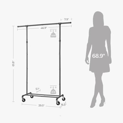 FOUCSSOMEI Clothing Rack with Wheels, Heavy Duty Clothes Rack, Rolling Garment Rack, Metal Clothing Hanger Rack, Closet Organizer, for Bedroom Living Room, Yard Sales, Commercial Grade, Black - size: Single Rod