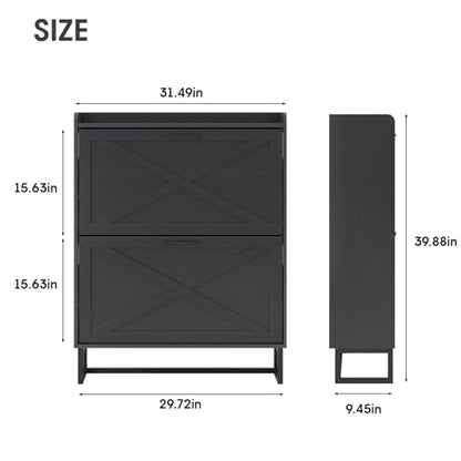 Maupvit Shoe Storage Cabinet with 2 Flip Drawers, Freestanding Organizer with Metal Legs for Entryway, Narrow Shoe Rack Cabinet, Black - color: Black, style: 2-Drawers