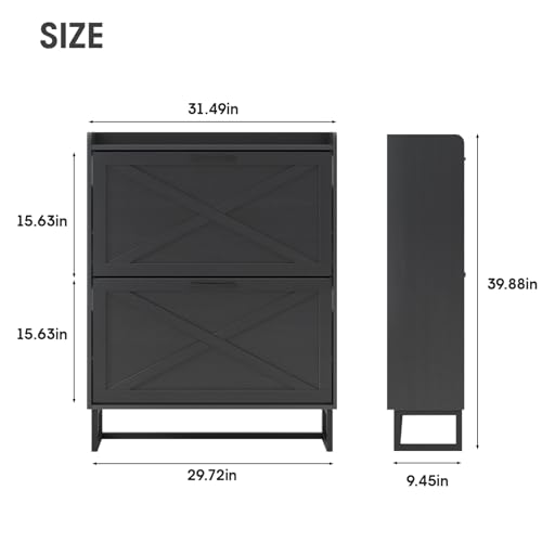 Maupvit Shoe Storage Cabinet with 2 Flip Drawers, Freestanding Organizer with Metal Legs for Entryway, Narrow Shoe Rack Cabinet, Black - color: Black, style: 2-Drawers