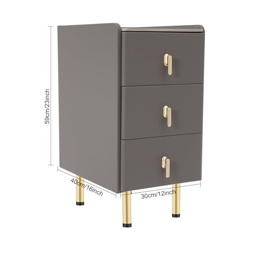 Night Stand, Modern Nightstand with Solid Wood Drawers, Tall Bedside Tables with Carbon Steel Legs, Slim Bedside Cabinet for Small Spaces, 12 W x 16 D x 23 H Inches (Gray) - color: Grey