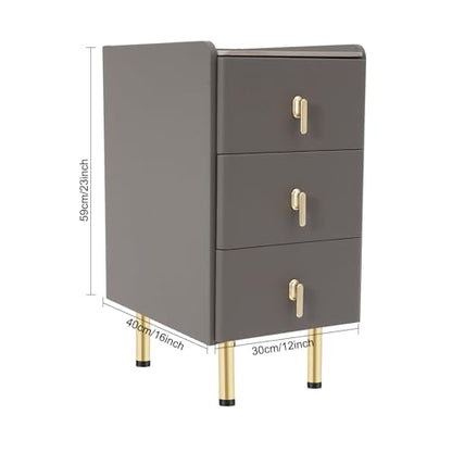 Night Stand, Modern Nightstand with Solid Wood Drawers, Tall Bedside Tables with Carbon Steel Legs, Slim Bedside Cabinet for Small Spaces, 12 W x 16 D x 23 H Inches (Gray) - color: Grey