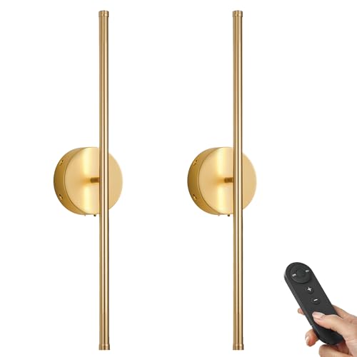 KARTOOSH Battery Operated Wall Sconces Set of Two Wireless Wall Lights | Rechargeable Wall Sconce with Remote 350°Rotate Dimmable 3000K LED Wall Lamp for Living Room, Bedroom - color: Gold, size: 20.4 Inches