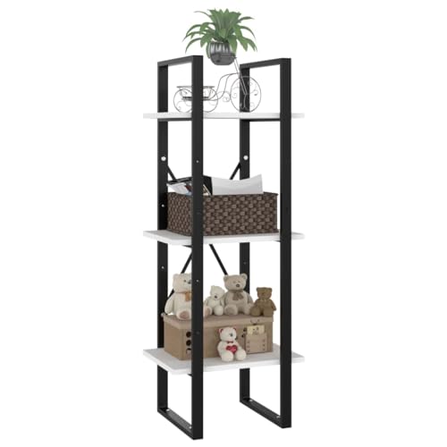 3-Tier Slim White Wood and Metal Frame Bookshelf | Compact 11.8 x 15.7 x 41.3 inch standing cabinet fits narrow spaces in living rooms and home offices. - color: White, size: Small