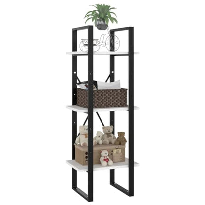 3-Tier Slim White Wood and Metal Frame Bookshelf | Compact 11.8 x 15.7 x 41.3 inch standing cabinet fits narrow spaces in living rooms and home offices. - color: White, size: Small