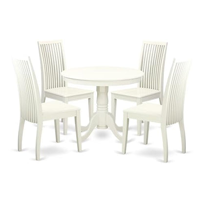 East West Furniture ANIP5-LWH-W 5 Piece Modern Dining Table Set Includes a Round Kitchen Table with Pedestal and 4 Dining Room Chairs, 36x36 Inch, Linen White - color: Anip5-lwh-w