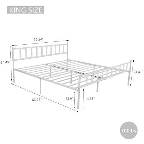 Metal Platform King Size Bed Frame, White | Headboard and Footboard , Sturdy Steel Slats Support , No Box Spring Needed Easy Assembly - color: White, size: King