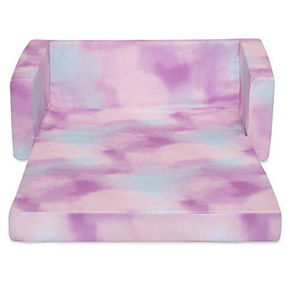 Delta Children Cozee 2-in-1 Sofa, 2-Seater Convertible Toddler Couch Sleeper, Wide 2-in-1 Flip Open Foam Chair for Playroom, Pet-Friendly, Bed Lounger, Comfy Play Sleeping Lounge Chair, Pink Tie Dye - color: Pink Tie Dye
