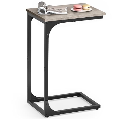 VASAGLE C-Shaped End Table, Small Sofa Side Table with Metal Frame | for Couch, Living Room, Bedroom, Bedside, Greige and Black, BARNET Collection ULET350B02 - color: Greige + Black