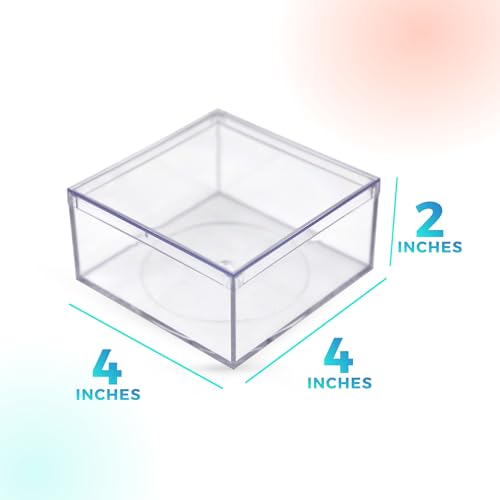 Clear Gift Boxes with Lids (6 Pack) – 4x4x2 Acrylic Display Boxes for Party Favors, Candy, Jewelry & Small Items – Durable Crystal-Clear Plastic, BPA-Free, Made in USA - size: 4.0" x 4.0" x 2.0"