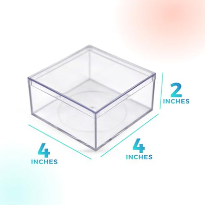 Clear Gift Boxes with Lids (6 Pack) – 4x4x2 Acrylic Display Boxes for Party Favors, Candy, Jewelry & Small Items – Durable Crystal-Clear Plastic, BPA-Free, Made in USA - size: 4.0" x 4.0" x 2.0"