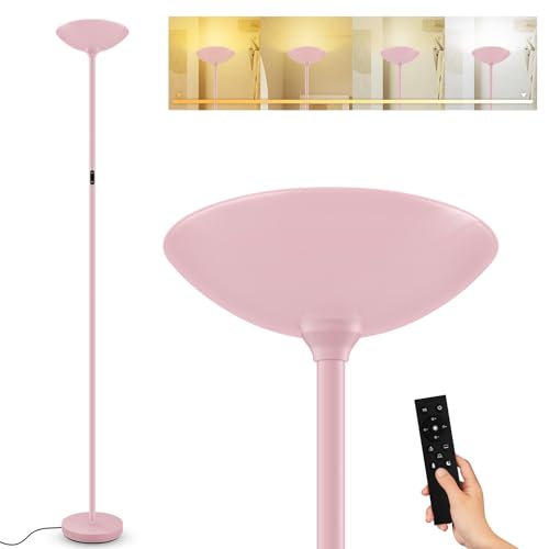 Stepless Dimmable Floor Lamp,30W 3000LM Super Bright LED Torchiere Floor Lamps with Remote & Touch Control,71 in Tall Modern Standing Lamp for Living Room Bedroom Office,2700k-6500k,Pink - color: Pink