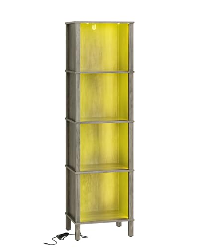 Book Shelf with LED Lights, Modern 4-Tier Bookcase, Open Storage Bookshelf, 11 × 14.2 × 50.4 Inches, Small Narrow Bookshelves for Living Room, Home Office, Bedroom, Gray - color: Grey
