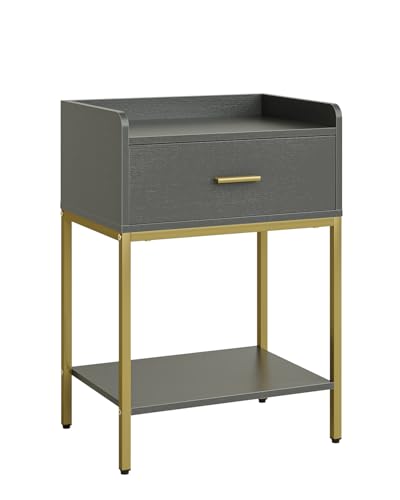 Masupu Gray Nightstand,3-Tier Modern Bedside Table Night Stand with Storage Drawer and Shelf,Small End Side Table for Bedroom,Living Room,(Without Outlet,) - color: Grey