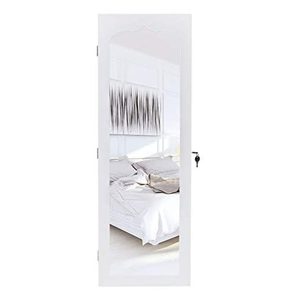 42.5" Wood Jewelry Mirror Cabinet,Wall or Door Mounted Jewelry Storage Cabinet,Space-Saving Large Jewelry Armoire Organizer,with Lock & LED Lights,for Living Room, Bedroom, Cloakroom (White) - size: 36.5x12.3x108cm