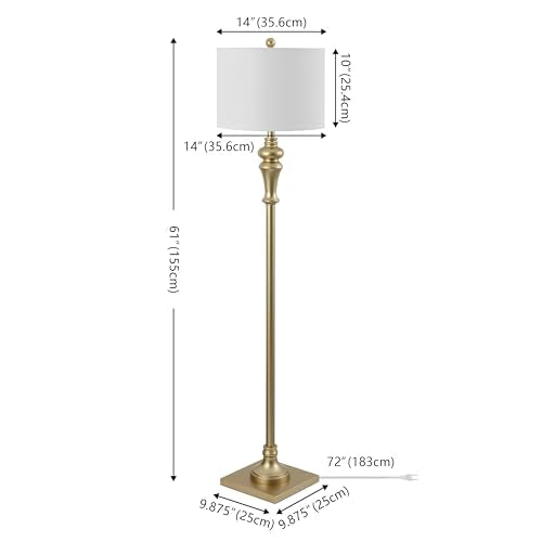 SAFAVIEH Lighting - Norla 61-Inch Standing Floor Lamp - Gold - Fabric Drum Shade - Traditional Slim-Pole Design - Ideal for Living Room, Bedroom, Home Office - LED Bulb Included (FLL4082C) - color: Gold