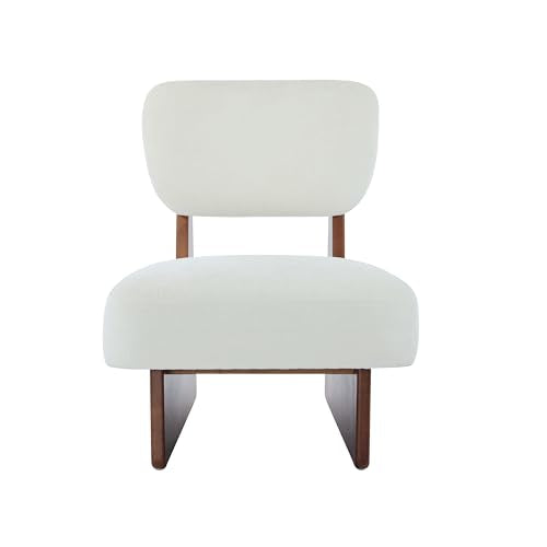 Christopher Knight Home Mores Low Profile Accent Chair Set of 2, Modern Living Room Armless Lounge Chair, Fabric Comfy Reading Chair for Bedroom, Wooden Frame and Thick Padded Seat, White+Walnut - color: Walnut+white C
