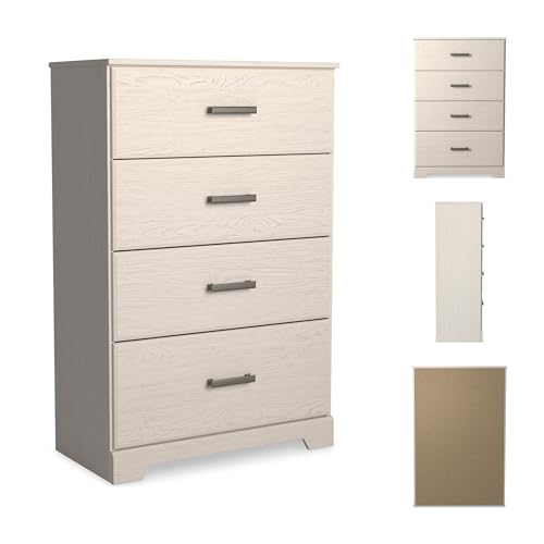 Signature Design by Ashley Stelsie Tall Dresser, White Chest with Four Smooth‑Gliding Drawers, Storage Furniture for Bedroom or Closet, 30.24" W x 46.34" H - color: White, style: Chest of Drawers