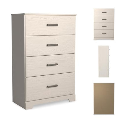 Signature Design by Ashley Stelsie Tall Dresser, White Chest with Four Smooth‑Gliding Drawers, Storage Furniture for Bedroom or Closet, 30.24" W x 46.34" H - color: White, style: Chest of Drawers