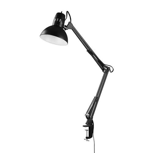 Globe Electric 56963 31.5" Multi-Joint Desk Lamp with Metal Clamp, Black, On/Off Rotary Switch on Shade, Partially Adjustable Swing Arm, Home Essentials, Reading Light, Office Décor - color: Jet Black, size: Clamp