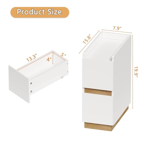 Narrow Night Stands, Modern Slim Nightstand Set of 2, Wooden Skinny Bedside Table 2 Drawers, Stackable Narrow Side Table with Drawers for Small Spaces, Bedroom, Living Room, White - color: White (2pcs)