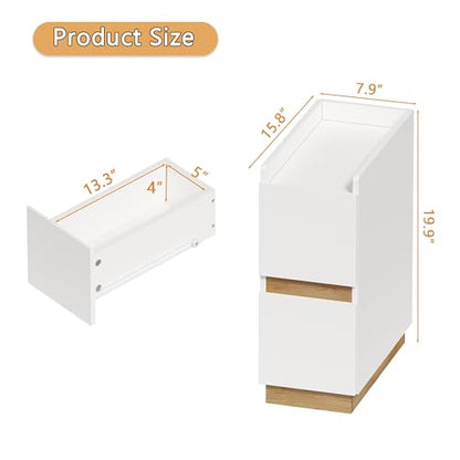 Narrow Night Stands, Modern Slim Nightstand Set of 2, Wooden Skinny Bedside Table 2 Drawers, Stackable Narrow Side Table with Drawers for Small Spaces, Bedroom, Living Room, White - color: White (2pcs)