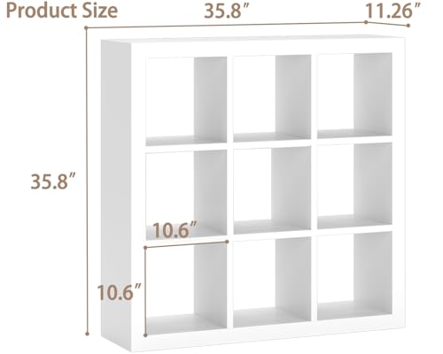 Bookshelf 9-Cube Storage Organizer Sturdy Wooden Bookcase Open Book Shelf, Multifunctional Cubicle Rack for Storages & Display, Furniture for Living Room Bedroom Office, White - color: White, size: 9 cube