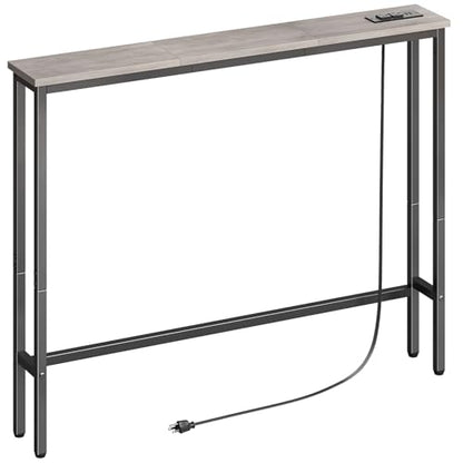 ELYKEN 39.4'' Narrow Console Table with Outlet, Sofa Table Behind Couch | Skinny Entryway Tables with Charging Station for Living Room, Hallway, 5.9 x 39.4 x 29.5in, Gray - color: Grey, size: 5.9"DX39.4"WX29.5"H