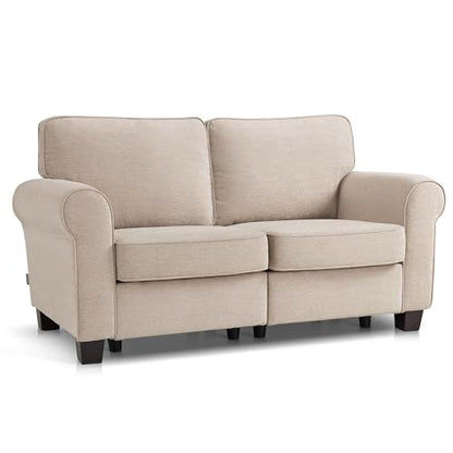 MCombo 67.7" Loveseat Sofa, 2-Seater Small Couch for Small Spaces, Classic Rolled Arm Upholstered Sofa with Solid Wood Legs for Living Room, Removable Cover, Chenille Fabric VE730 (Beige) - color: Beige