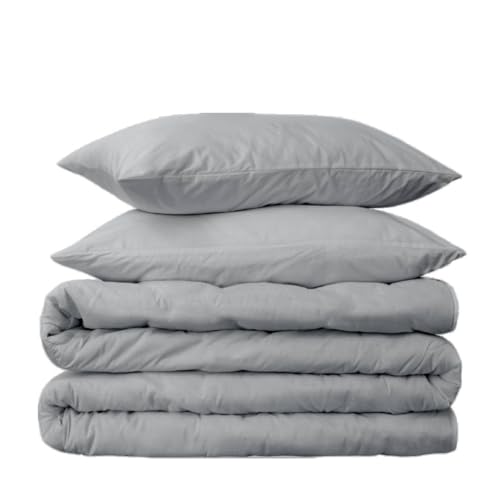 Peru Pima 285 Thread Count Percal Full/Queen Duvet Cover Set - 100% Peruvian Pima Cotton, 3 Piece (1 Cover, 2 Pillowcases) - Cooling, Crisp, Deep Pocket, Hotel Quality Bedding - Slate - color: Slate, size: Full/Queen