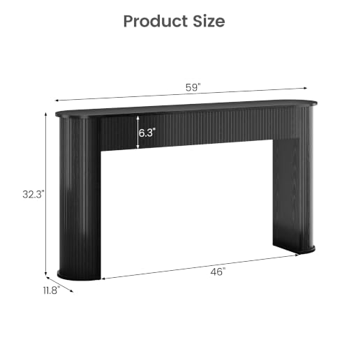 Garvee 59" Modern Fluted Console Table for Entryway,Living Room,Black | Sofa Table Behind the Couch, Hallway Tables, Curved Tabletop, Reinforced Legs, Anti-Tip & Non-Slip Structure - color: Black