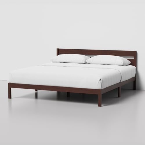 LIFEMENT King Bed Frame with Headboard Classic Wood Platform, Noise Free, Under Bed Storage, No Box Spring Needed, Easy Assembly, Walnut - size: King (U.S. Standard)