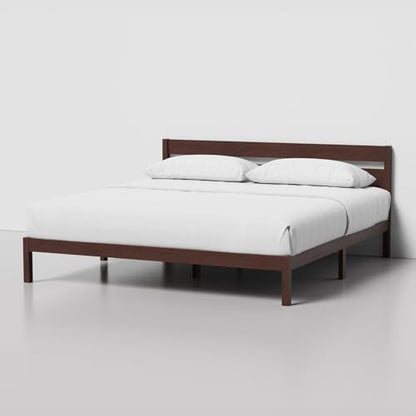 LIFEMENT King Bed Frame with Headboard Classic Wood Platform, Noise Free, Under Bed Storage, No Box Spring Needed, Easy Assembly, Walnut - size: King (U.S. Standard)