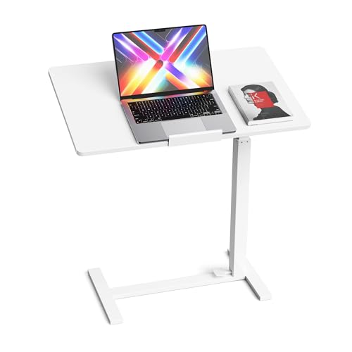 Mobile Standing Desk Adjustable Overbed Table, Pneumatic Height Adjustable Rolling Laptop Desk with Hidden Wheels, 0-180°Tilt Top Rolling Computer Cart Foldable for Home Office, Craft & Study, White - color: White, style: Fully Tiltable