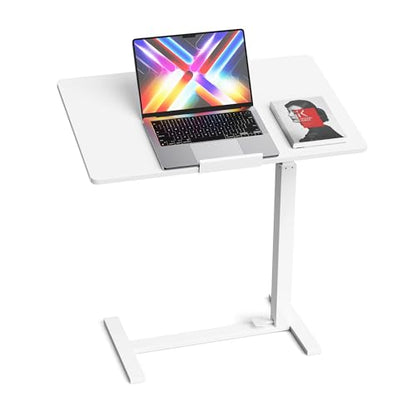 Mobile Standing Desk Adjustable Overbed Table, Pneumatic Height Adjustable Rolling Laptop Desk with Hidden Wheels, 0-180°Tilt Top Rolling Computer Cart Foldable for Home Office, Craft & Study, White - color: White, style: Fully Tiltable