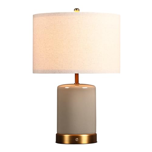 O’Bright Dune - Battery Powered Table Lamp, Rechargeable Cordless Ceramic Lamp, Full-Size 19.5 Inch Height, Dimmable, Smart Safety Protection, Type-C Fast Charging, LED Bulb Included, Stone Grey - color: Stone Grey, size: 19.5-inch