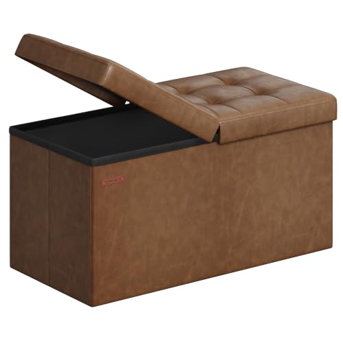 SONGMICS MAZIE Collection - 30 Inches Storage Ottoman Bench with Flipping Lid, Storage Chest Footstool, Load 660 lb, for Entryway, Living Room, Bedroom, Synthetic Leather, Coffee Brown ULSF045K01 - color: Coffee Brown, size: 15"D x 30"W x 15"H, style: Cla