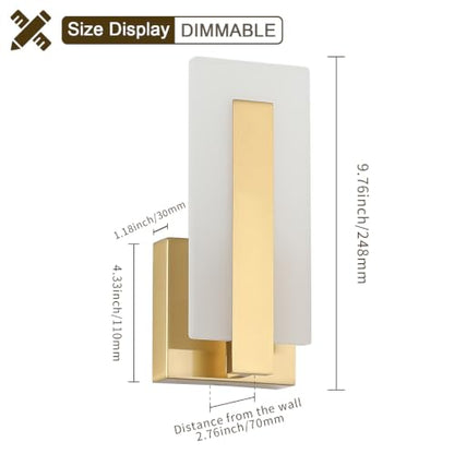 Joosenhouse Modern LED Wall Sconce Set of 2, Dimmable Hardwired Bathroom Vanity Light Indoor Wall Sconce for Hallway, Bedroom, Study, Living Room, 9.76 Inch Brass Wall Lights - color: Brass-Dimmable