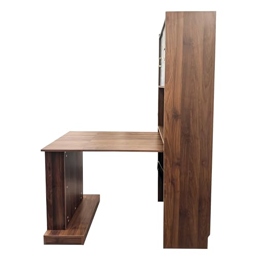 Fold Out Desk Folding Writing Table with Bookcase, Desk Cabinet Convertible Table with Open Shelves for Office Study Room or Small Space, Brown - color: Brwon