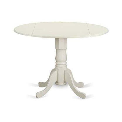 East West Furniture DLBR3-WHI-02 3 Piece Modern Dining Table Set Contains a Round Wooden Table with Dropleaf and 2 Light Beige Linen Fabric Parson Dining Chairs, 42x42 Inch, Linen White - color: Dlbr3-whi-02