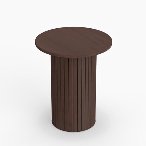 COVLON Round Side Table, Fluted Drum End Table, Tambour Accent Table | Mid Century Modern Nightstand & Wood Plant Stand for Small Spaces, Living Room, Bedroom, Home Office, Brown