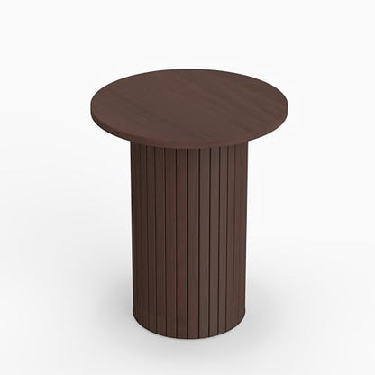 COVLON Round Side Table, Fluted Drum End Table, Tambour Accent Table | Mid Century Modern Nightstand & Wood Plant Stand for Small Spaces, Living Room, Bedroom, Home Office, Brown