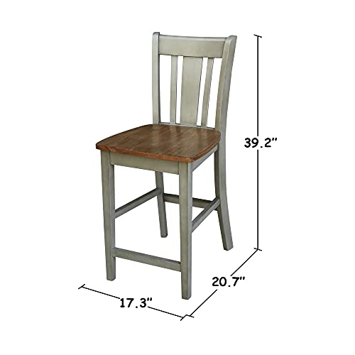 IC INTERNATIONAL CONCEPTS 30" Round Pedestal Gathering Height Table with 2 San Remo Counter Height Stools, Distressed Hickory/Stone - color: Distressed Hickory/Stone