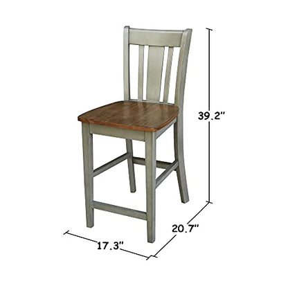 IC INTERNATIONAL CONCEPTS 30" Round Pedestal Gathering Height Table with 2 San Remo Counter Height Stools, Distressed Hickory/Stone - color: Distressed Hickory/Stone